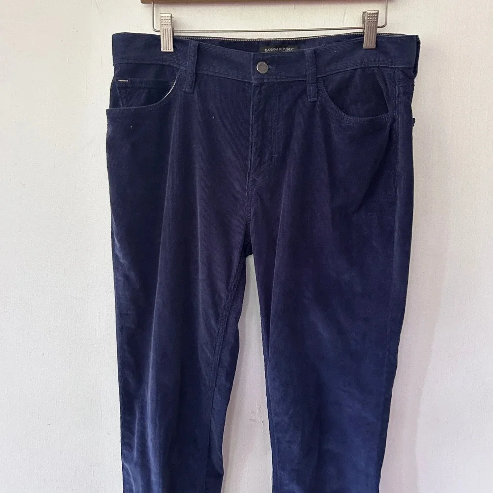 Banana Republic Traveler Mens Corduroy Pants 32x34 Skinny Fit Blue Old Money